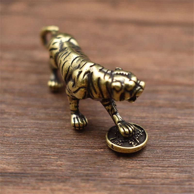 Тигр 3D латунная автомобильная литая статуя мини-животное металлическая фигурка домашний декор