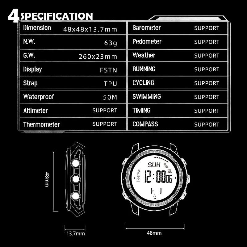 NORTH EDGE Мужские цифровые часы из углеродного волокна, корпус для мужчин, спортивные, беговые, плавающие, WR50M, часы с высотомером, барометром, компасом