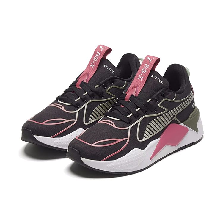 Puma Rs-X Ткань Тпу Выцветание Спортивный Тренд Амортизация Прочные Низкие Кроссовки для Повседневной Носки Женские кроссовки Черные Розовые Белые 374114-01