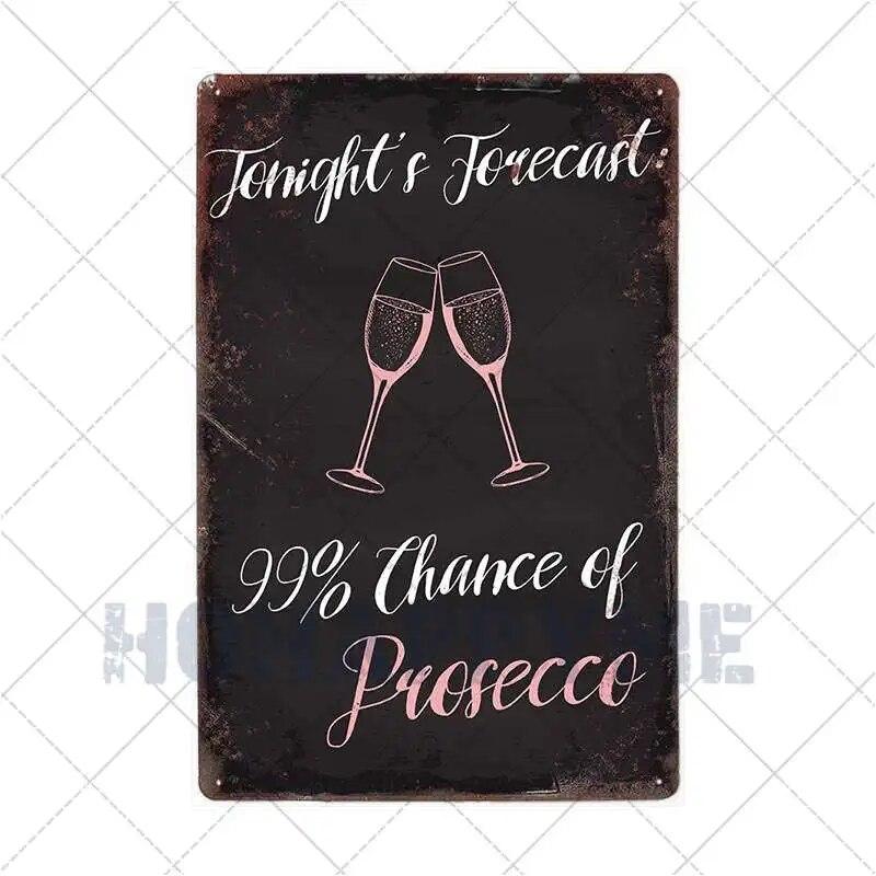 Prosecco O'Clock Metal Tin Signs Plates Cocktails Vintage Plaque Posters Pub Bar Art Wall Decoration Retro Home Decor 20x30cm