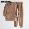 Winter Loose Home Wear Coral Fleece Double-sided Velvet Pajamas O-neck Long-sleeved Trousers Warm Pajamas Set