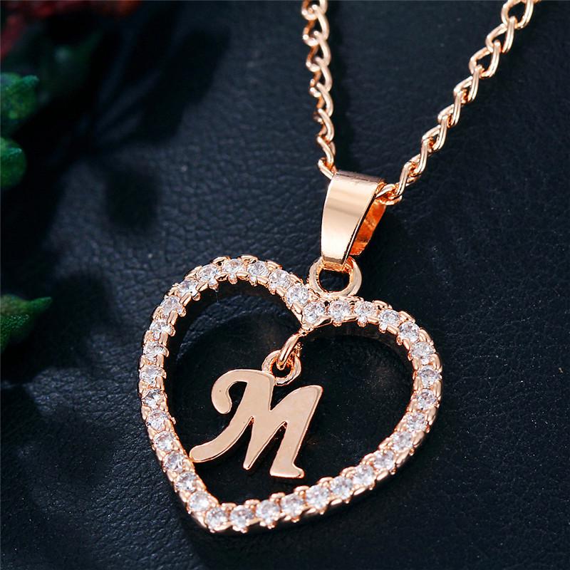 Charming Alphabet Elegant Pendant Initial Letter Simple Exquisite Love Heart Necklace Fashion DIY