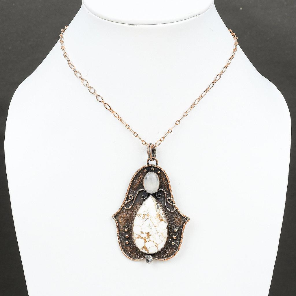 Подвеска из магнезита дикой лошади, подвеска из радужного лунного камня, подвеска из белого топаза, медная подвеска, высококачественные ювелирные изделия из драгоценных камней, подвеска ручной работы