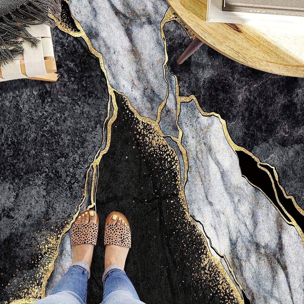 Luxury Black Marble Print Kitchen Mat Soft Thickened Kitchen Floor Mat Waterproof Non-slip Oil-proof Floor Mat Runner Rug