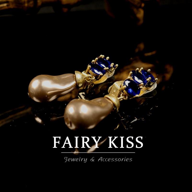 Vintage Exquisite and Small Stud Earrings, Ear Clips, Baroque , Brooches, Blue Gemstones, Simple Fashionable Womens