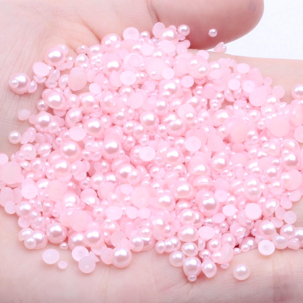 8mm Flat-Bottom Half-Round Imitation Pearls Beads, 100-Pack - DIY Rhinestone Mobile Case Accessories