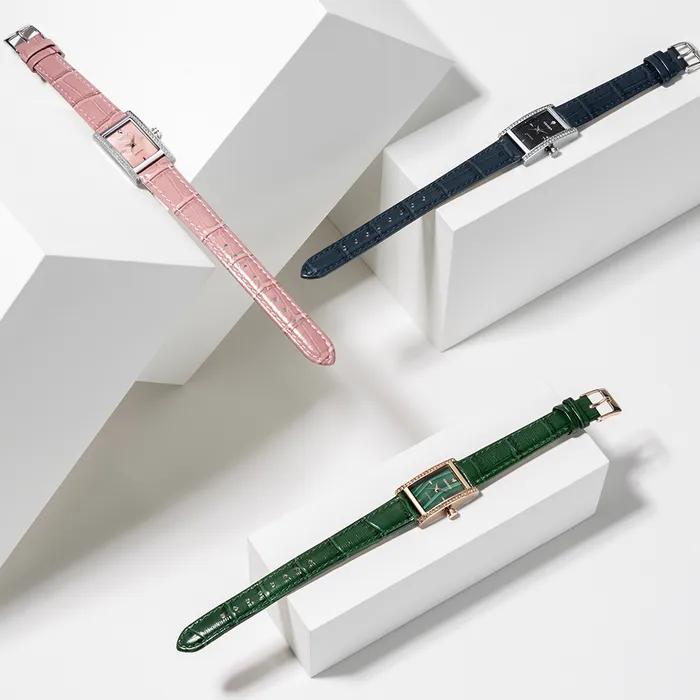Natural Diamond Mother-of-Pearl Square Leather Watch GE1252