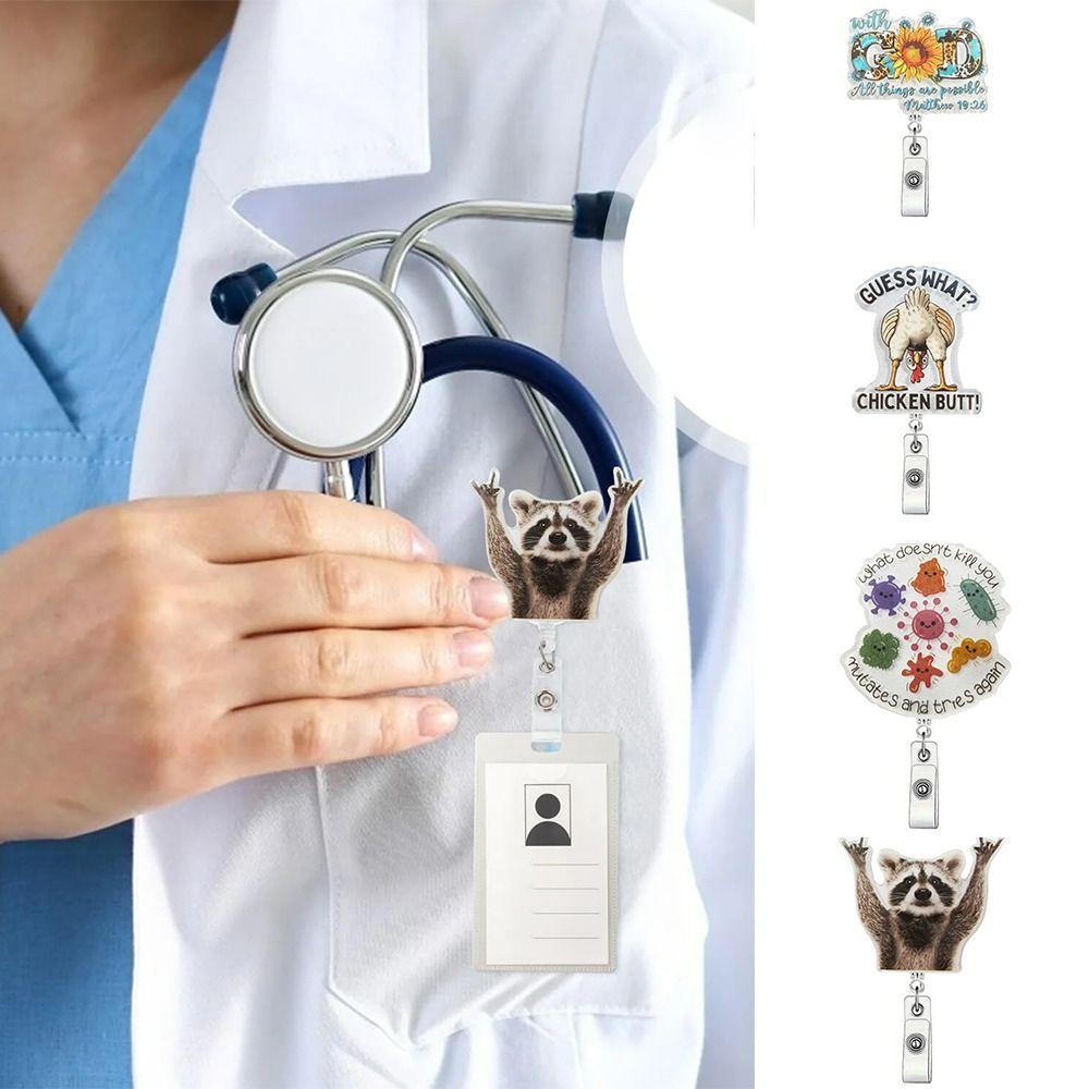 Забавный клип для бейджа с енотом, держатель для бейджа-рулетки для медсестры, врача, офисного работника, декор для ID-карты