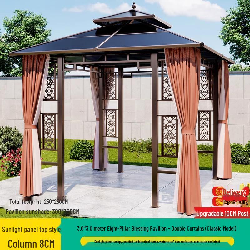 Aluminum Alloy Garden Gazebo: New Chinese Style Outdoor Courtyard Sunshade Pavilion