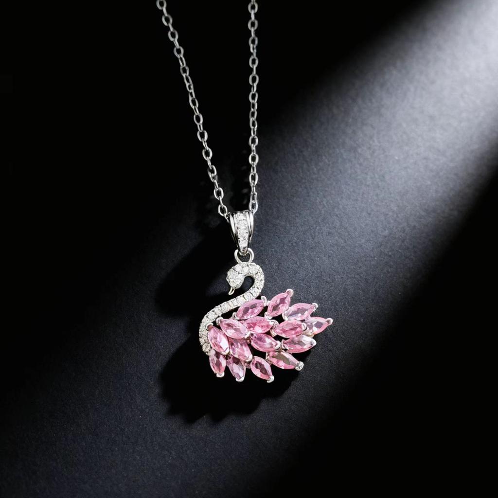 Pink Diamond Zircon Cyst Necklace Women's Light Luxury High-end Diamond Zircon Pendant
