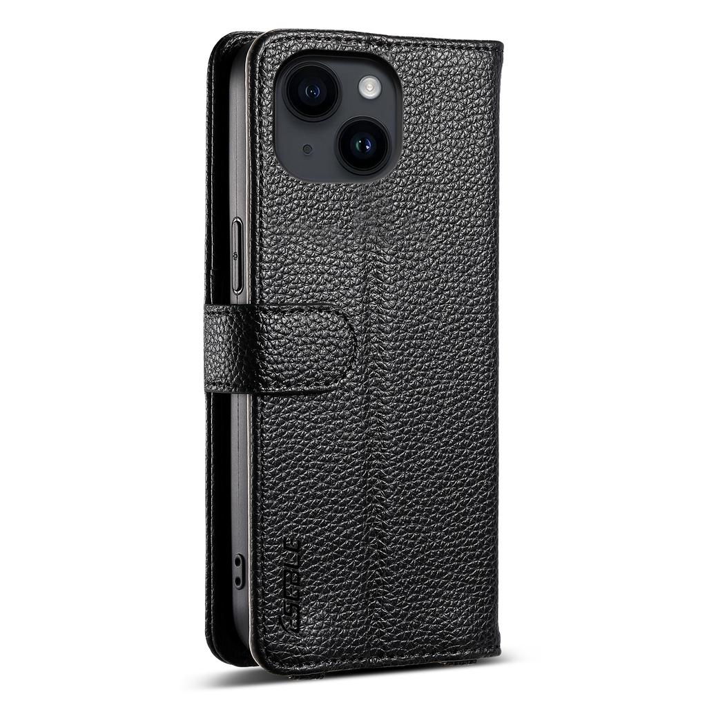 ESEBLE E11 Чехол для iPhone 15 Кожаный чехол с текстурой личи и карманом на молнии, с зеркалом и ремешком на запястье