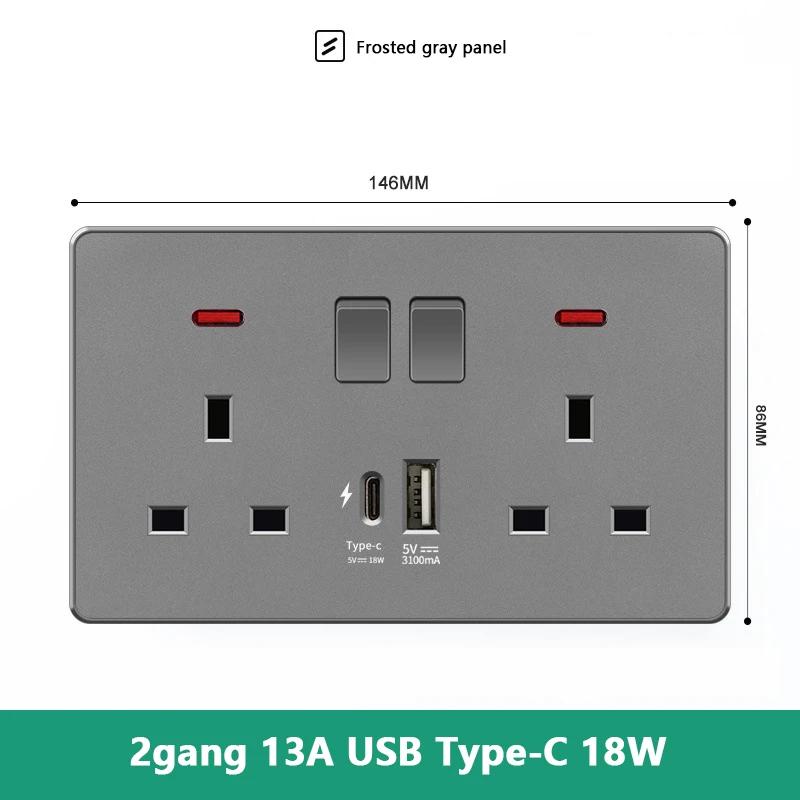 Великобритания 13A с USB Type-c 18W быстрая зарядка настенная силовая розетка вилка, Универсальный настенный выключатель света двойной USB электрическая розетка AC110-250V