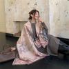 Autumn and Winter New Landscape Begonia Double-sided Jacquard Scarf Elegant Atmosphere Shawl Women's Thickened Warm Scarf