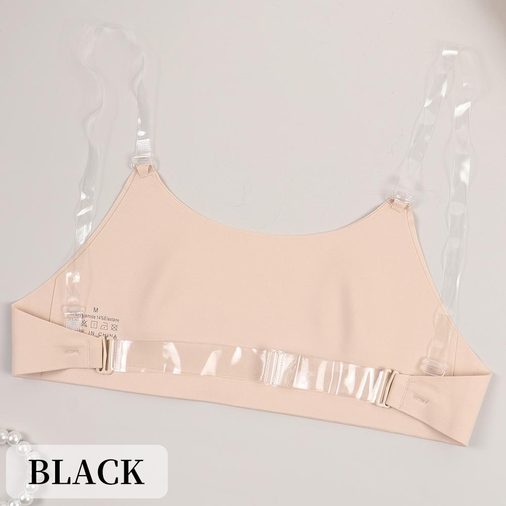 Varsbaby Seamless Low Back Bra with Clear Strap Wireless Non Padded Bralette for Women Backless Dress/Top