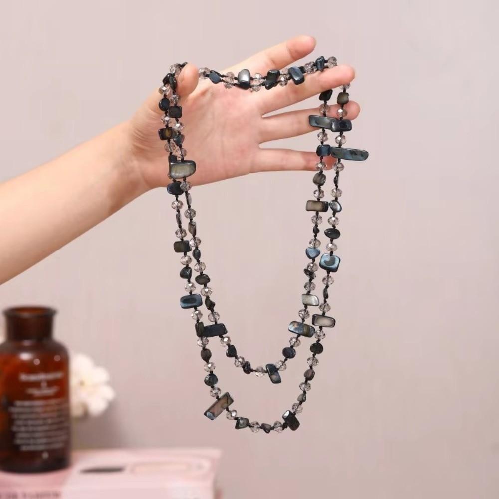 Double Layer Stone Necklace Handmade Long Sweater Chain Fashion Jewelry Accessories for Women