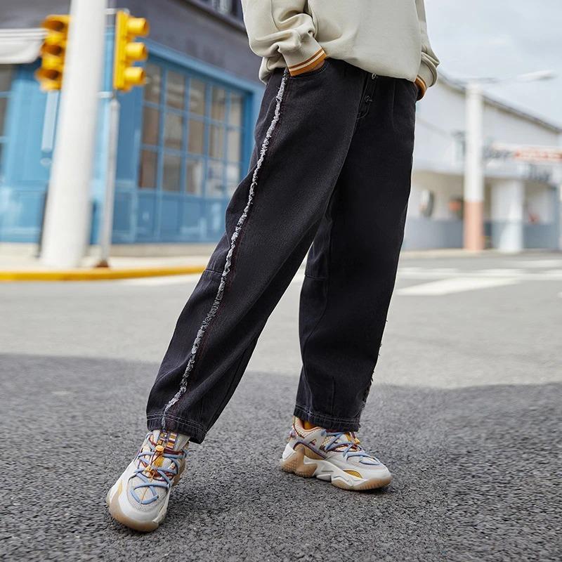 Баскетбольная серия Li Ning Sports Runway Style, свободные джинсовые брюки, женские, черные, AJQR004-2