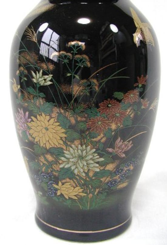 Yamaji Pottery Garden Tenmoku 7 German Vase Quail Chrysanthemum No. YMJ-017
