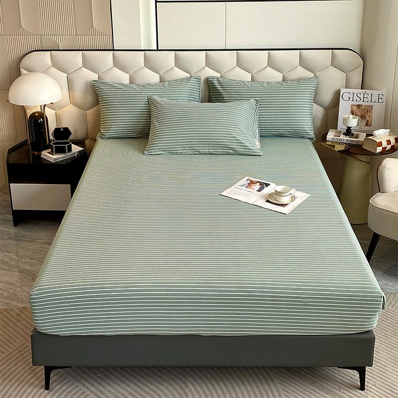 Комплект постельного белья из 3 предметов, простой, синий, в полоску, мягкий, приятный для кожи, утолщенный, 100% хлопок, эластичный, размер Queen Size