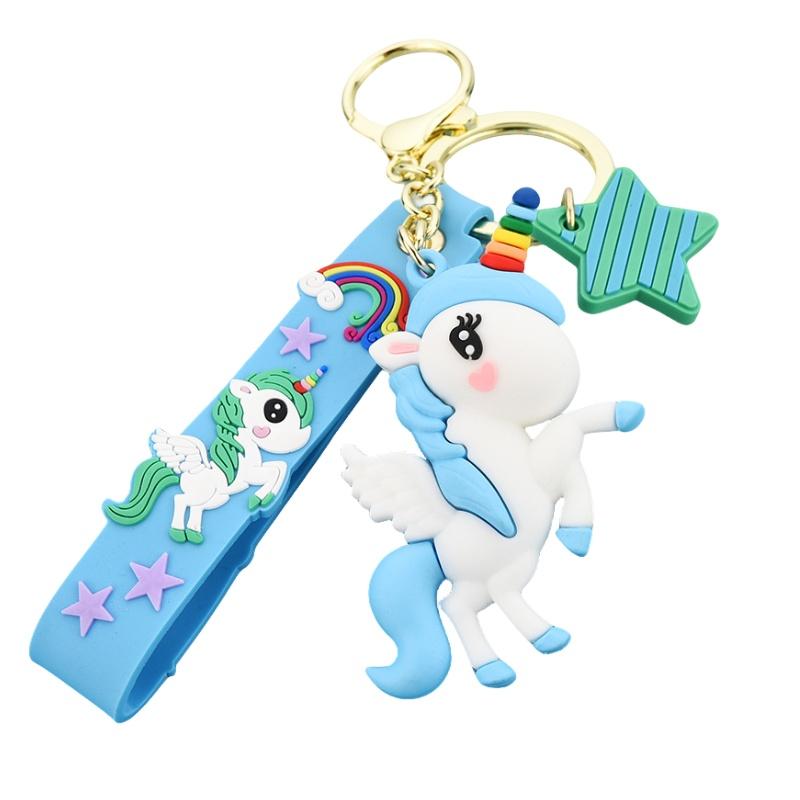Cute Cartoon Rainbow Horse Keychain Pendant Unicorn Silicone Doll Women's Bag Car Key Chain Ring Decoration Bha-008y