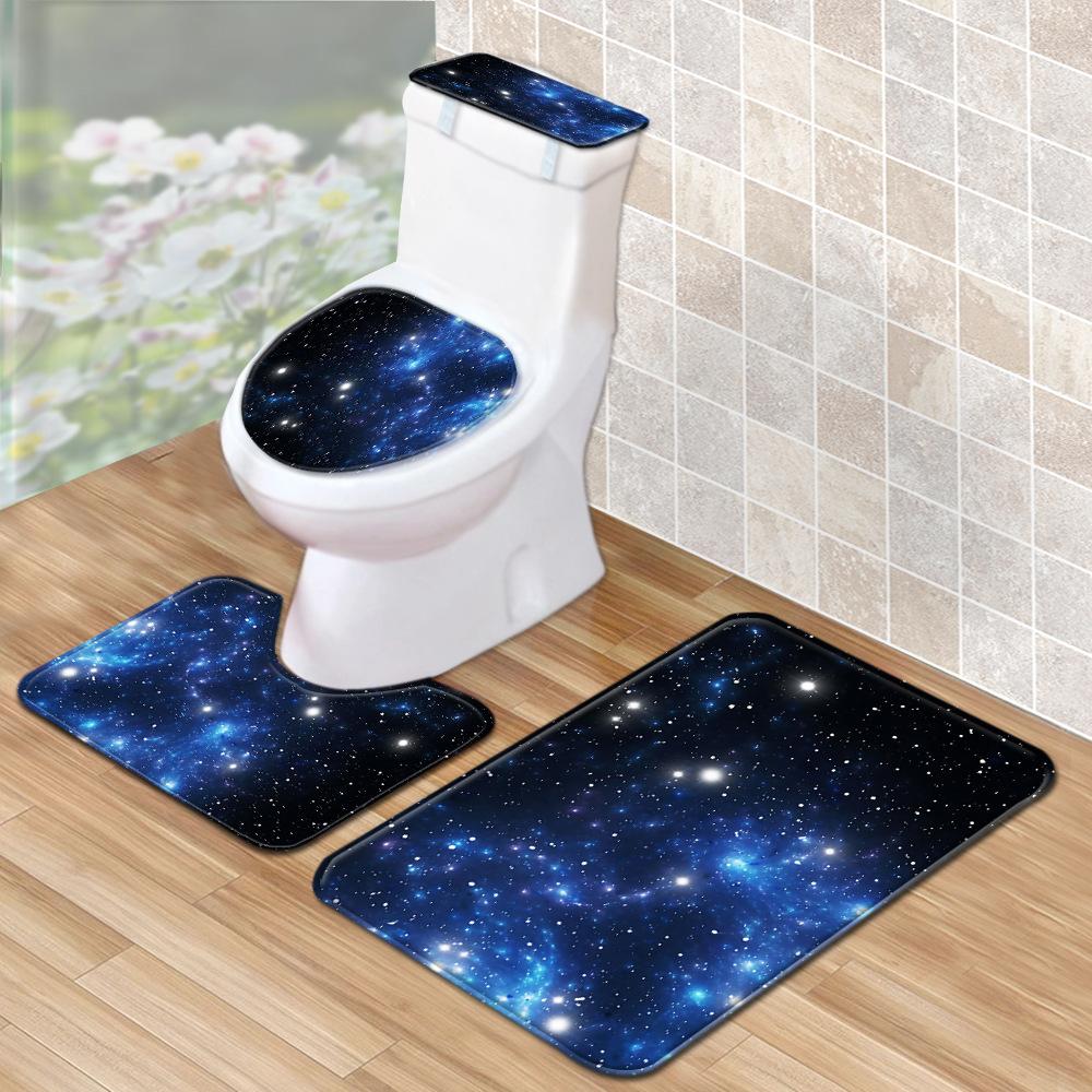 Star Bathroom Shower Curtain Floor Mat Household Toilet Three-Piece Set Suction Pad Water Tank Cover Cover