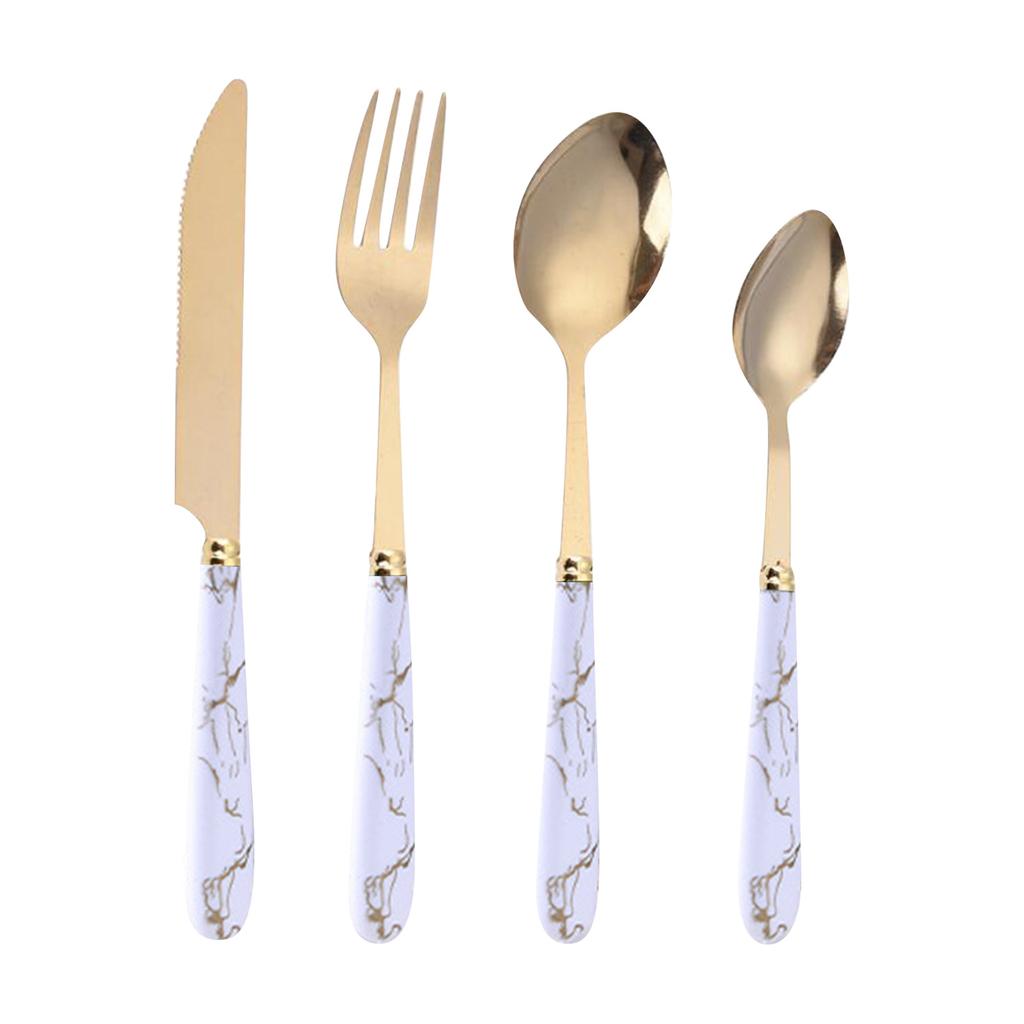 Набор посуды из нержавеющей стали из 24 предметов, керамическая ручка, узор, пластиковая ручка, набор ножей, ложек и вилок в западном стиле