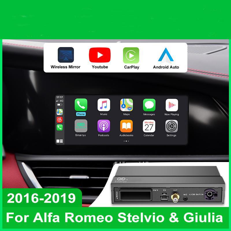 Sinairyu Автоматическая беспроводная система CarPlay Android Auto совместима с моделями Alfa Romeo Stelvio и Giulia 2016-2019 Mirror Link