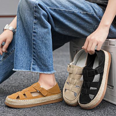 Сандалии с соломенной подошвой, ленивые туфли на одной ноге, повседневные пляжные сандалии для двоих