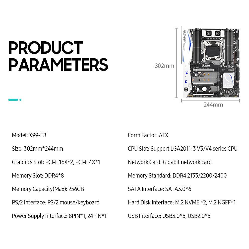 Игровая материнская плата Jingsha X99-E8I с 8 слотами памяти DDR4