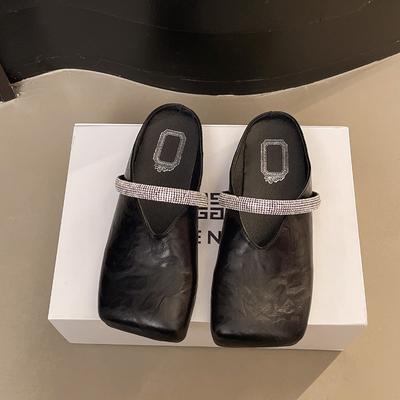 Нежные сверкающие прохладные шлепанцы со стразами, женские летние новые шлепанцы с квадратным носком и скошенным каблуком для вечера