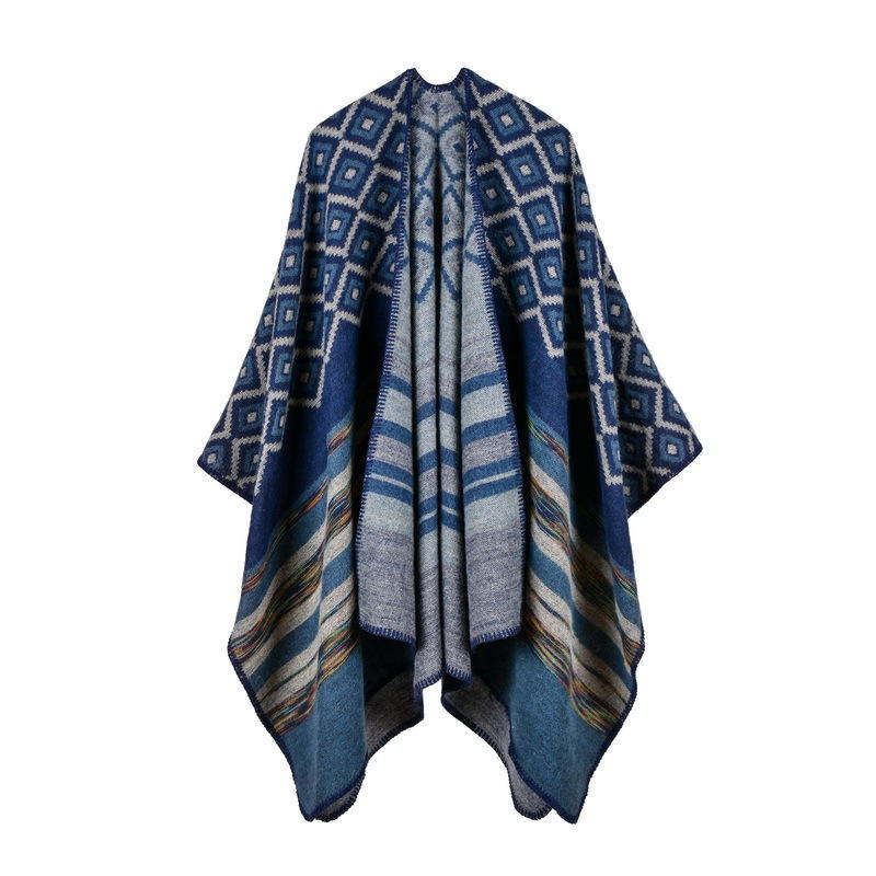 Women's New Rhombus-shaped Color Bar Shawl, High-end Women's Double-sided Wear, and Travel Capes Are On Sale.