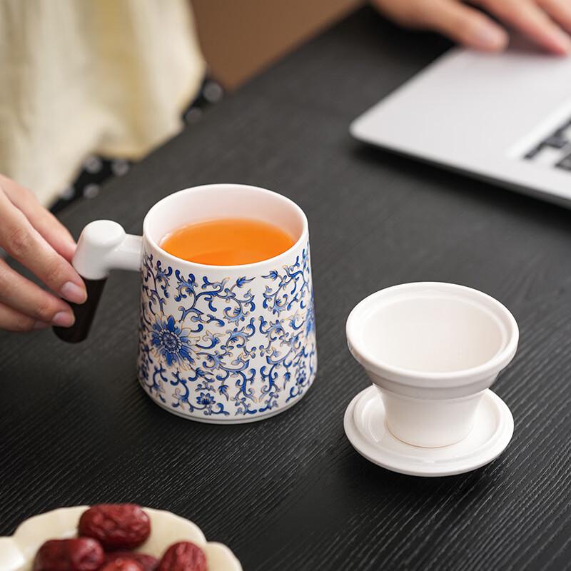 Mutton Fat Jade Style Ceramic Mug with Mountain Bird Design