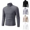 Men's Roll Neck Striped Sweater Autumn Warm Slim Fit Knitted Pullovers High Elastic Casual Solid Color Basic Style Knitwear