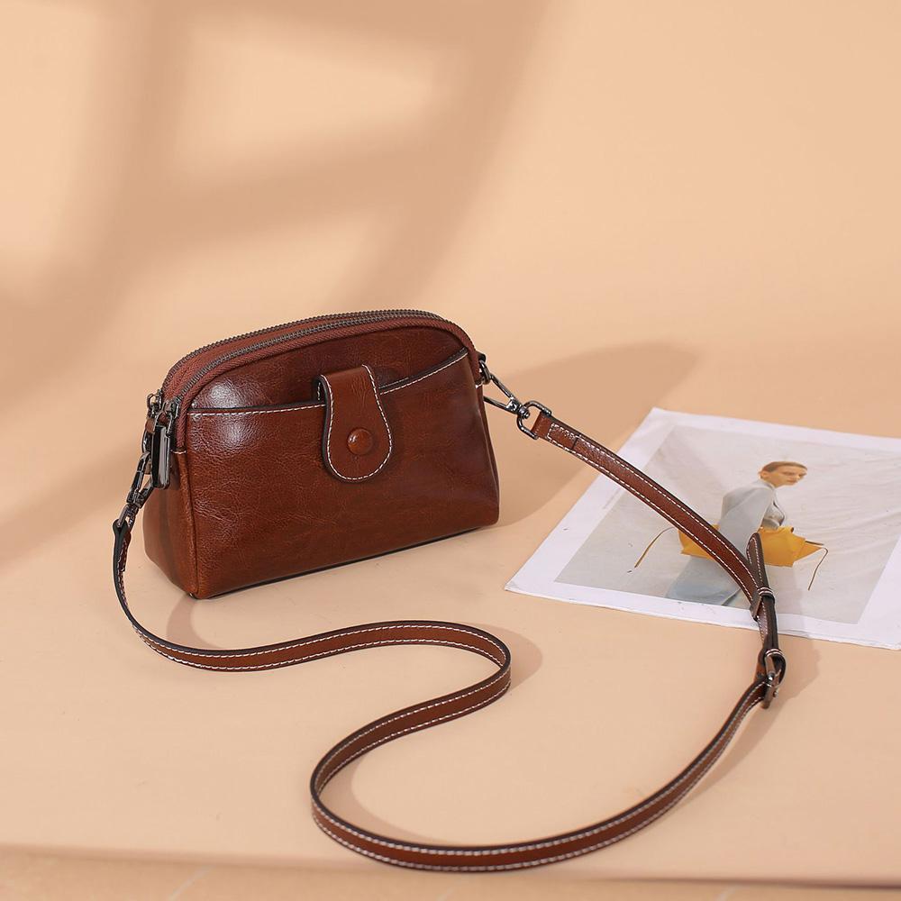 2025 Мини Женские Сумки Через Плечо Ретро Натуральная Кожаная Сумка-Меселердж Двухслойная Молния Женская Сумка Через Плечо Отличные Сумки Из Коровьей Кожи