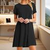 Summer Mini Dress Short Sleeves A-line Round Neck Solid Color Above Knee Length Simple Style Short Dress Dating Beach Party Dress