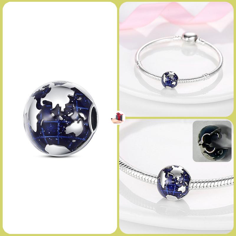 925 Silver Globe Airplane Charm Beads For DIY Bracelet Making Ladies Jewelry 3mm Design