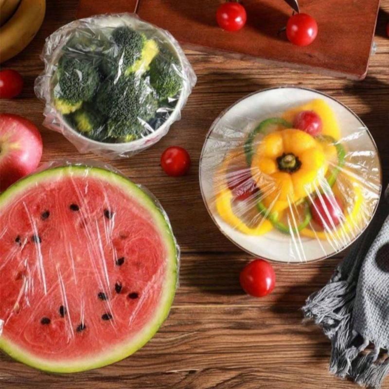 200 шт. Многоразовые Эластичные Крышки для Хранения Продуктов - Прозрачная Растягивающаяся Пластиковая Пленка для Запечатывания Мисок и Тарелок, Для Алюминиевой Фольги