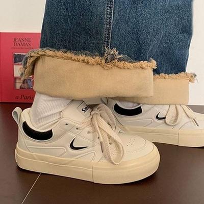 Guochao маленькие белые туфли женские туфли весна и осень 2025 новая корейская версия туфли на платформе одинарные студенческие универсальные повседневные туфли для скейтбординга