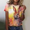 Summer Round Neck 3D Rabbit Pattern Printed Top Fashionable Casual Short Sleeved Women's T-shirts