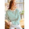 Women's White Black Striped Basic Soft Textured Loose Sweatshirt Swt-19000457
