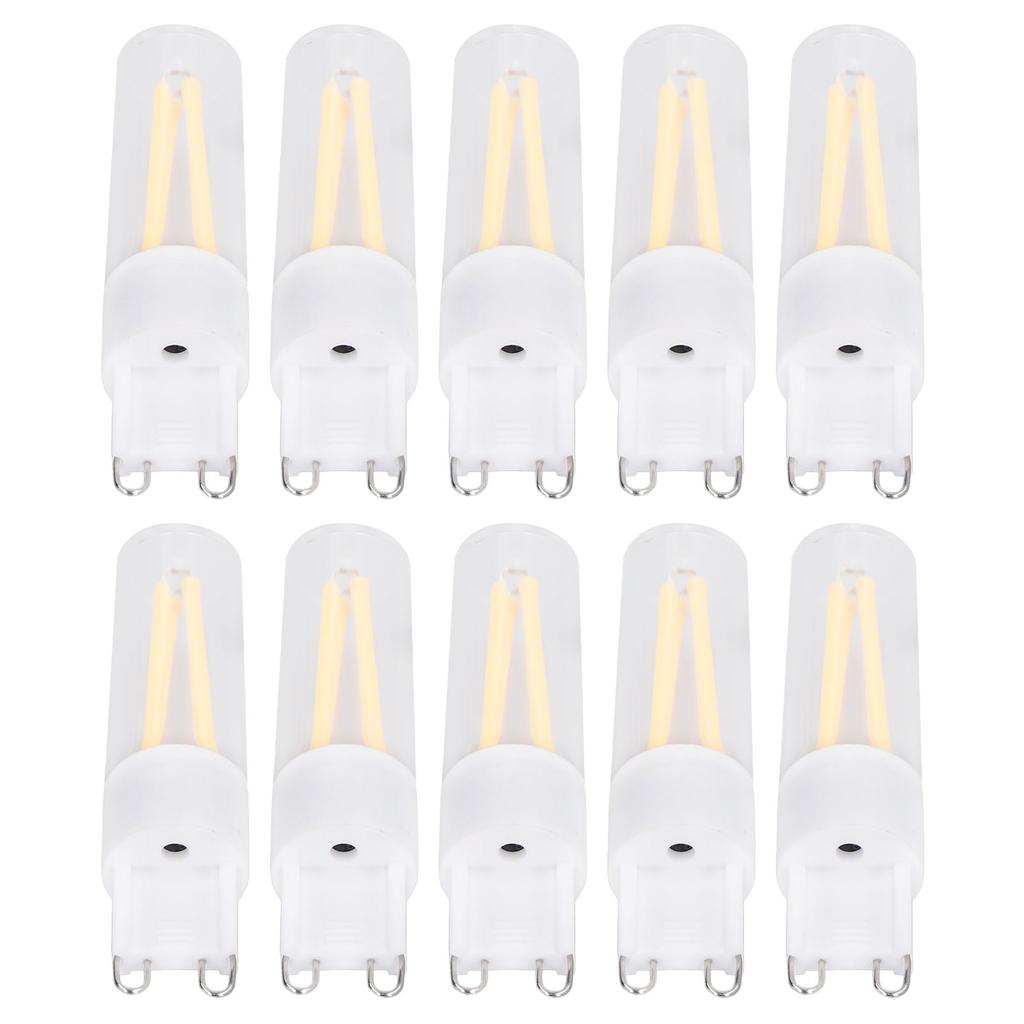 10 шт. светодиодных ламп G9, теплый свет, длинная нить накаливания, 500 лм, без мерцания, керамическая лампа накаливания для