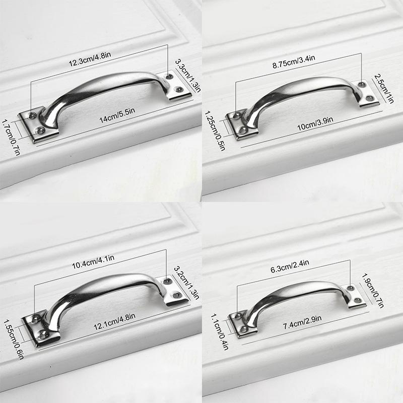 2Pcs/Pack Door Lock 3/4/5/6 Inch Garage Silver Knob Hardware Pull DIY Handle Furniture Bow-shaped Stainless Steel