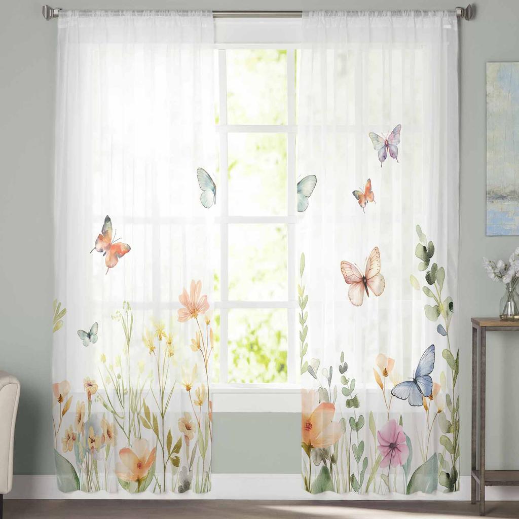 Бабочки, цветы и цветы, прозрачные шторы для детской спальни, гостиной, вуаль, занавески на окна, тюль, занавески
