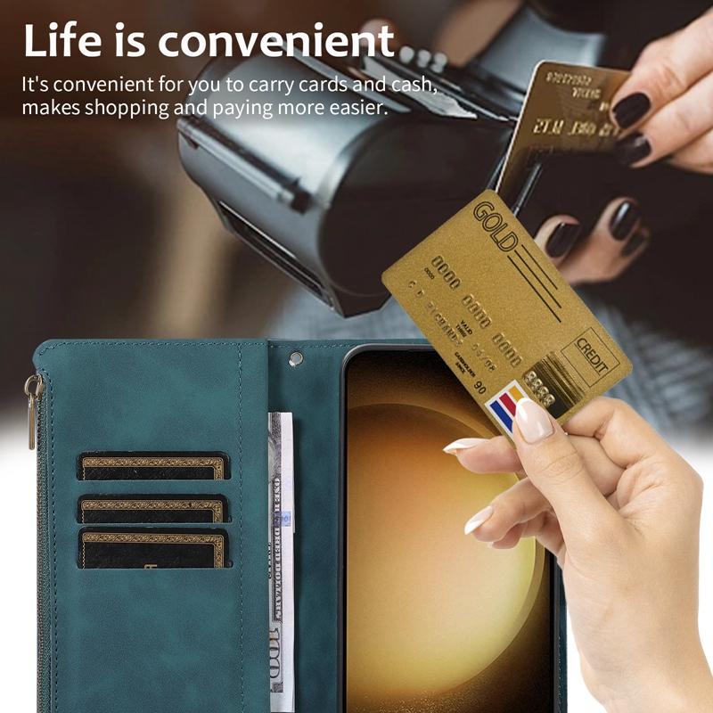 Многофункциональная сумка для телефона на двухслойной молнии с 9 слотами для карт для iPhone Samsung Xiaomi Google Роскошный чехол-кошелек из искусственной кожи с тиснением ромба