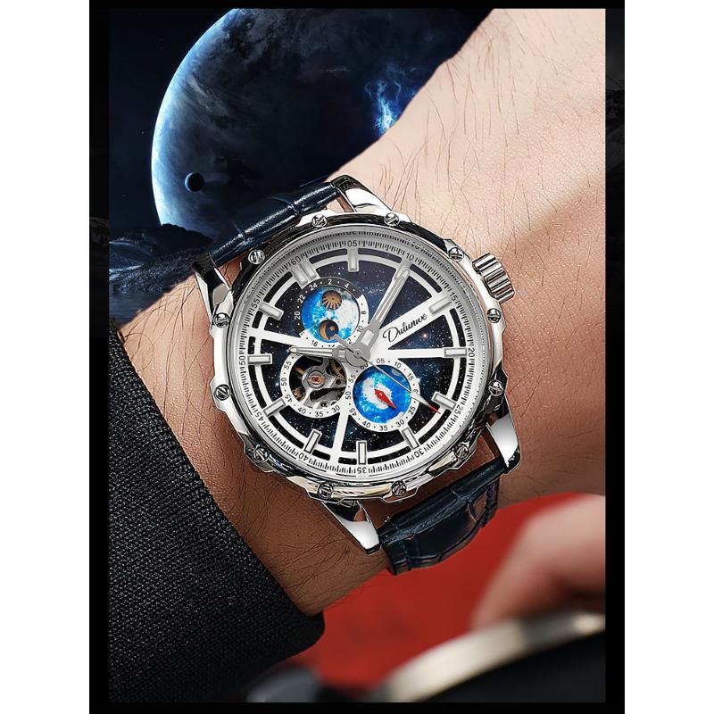 Dulunwe Мужские часы Starry Sky, автоматические механические часы, часы Sun, Moon and Stars, механические часы, роскошные классические наручные часы