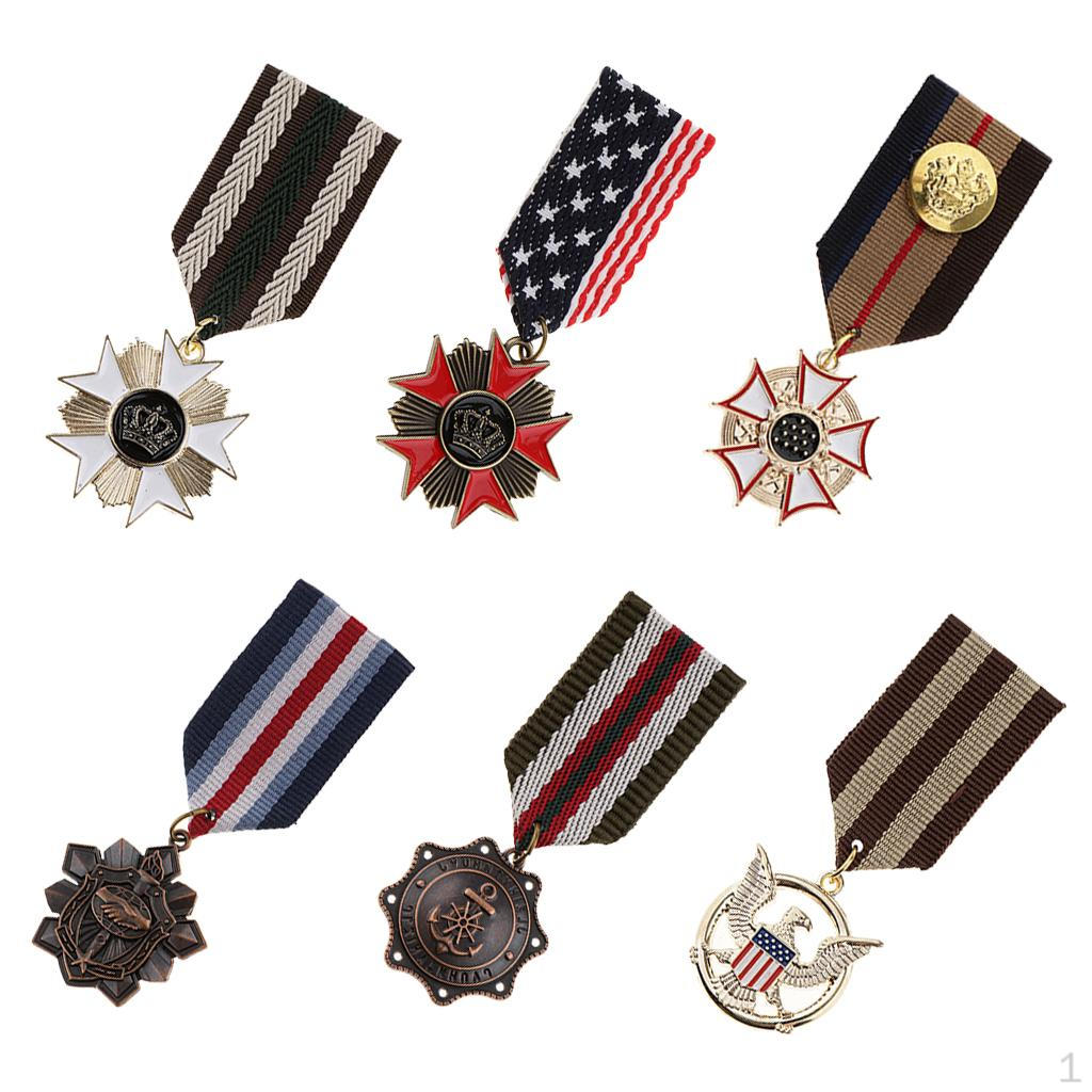 6pcs Retro Striped Fabric Badge Costume Party Men Women Uniform Brooch