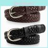 Color Solid Simple Metal Buckle No Punching Leather Woven Belt Women