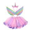 3pca/set Halloween Costume Set with Unicorn Horn Hairband and Angel Wings Polyester Tulle Party Performance Outfit for COS Play