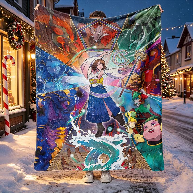 Final Fantasy Pattern Blanket for Home Decoration, Bed, Sofa, Car Travel, Camping, Suitable for All Seasons, Birthday Christmas Gift