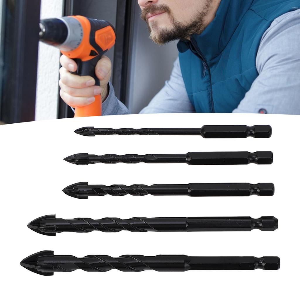 Набор из 5 сверл по камню, твердый сплав, 1/4 дюйма, шестигранный хвостовик, профессиональные сверла по бетону