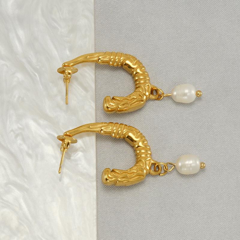 Универсальные новые серьги-пусеты из нержавеющей стали в форме буквы U с жемчугом, женские нишевые серьги в стиле легкой роскоши